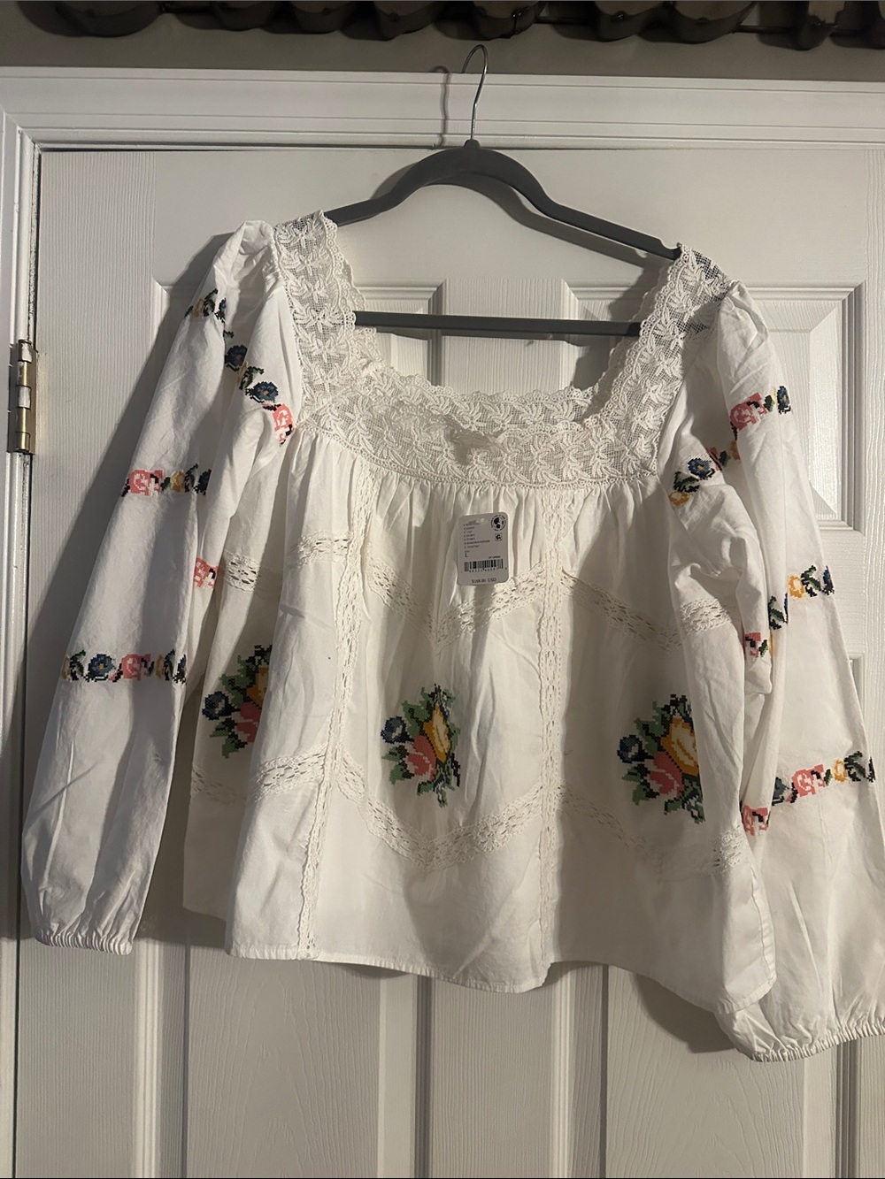 Rare and Sold Out Free People White Off-Shoulder Embroidered Peasant Tunic